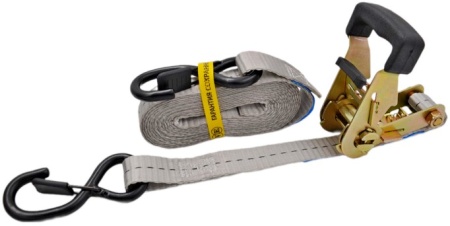 Ремень стяжной UVE, 0,75/1,5 тн, 4 метра, 25мм, S-крюк с фиксатором, ERGO, светло-серый